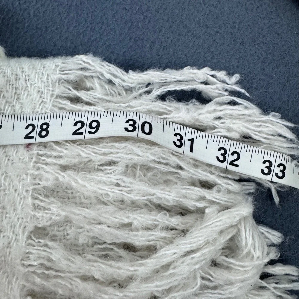 World Market Cardigan Wrap Womens One Size Cream Striped Fringe Shaggy Boho